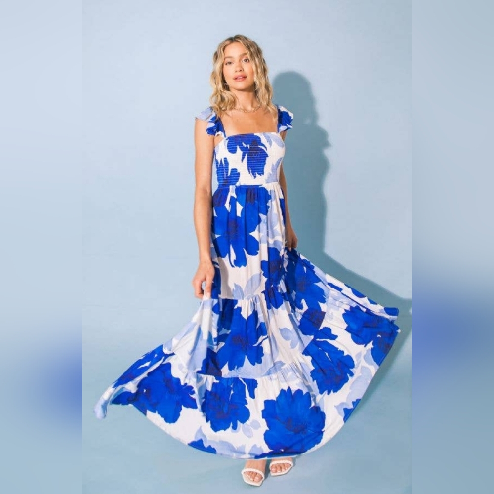 Blue Floral Woven Maxi